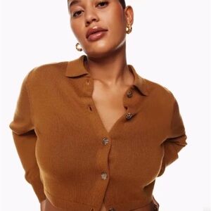 Aritzia Nextdoor Cropped Button-Up Cardigan in Chestnut